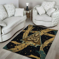 Anubis Ancient Egyptian Area Rug with Starry Mummy Wrap Pattern, Anubis Warrior Illustration, and Pyramid - Wonder Print Shop
