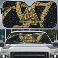 Anubis Ancient Egyptian Auto Sun Shade with Starry Mummy Wrap Pattern, Anubis Warrior Illustration, and Pyramid - Wonder Print Shop