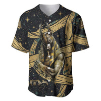 Anubis Ancient Egyptian Baseball Jersey with Starry Mummy Wrap Pattern, Anubis Warrior Illustration, and Pyramid - Wonder Print Shop