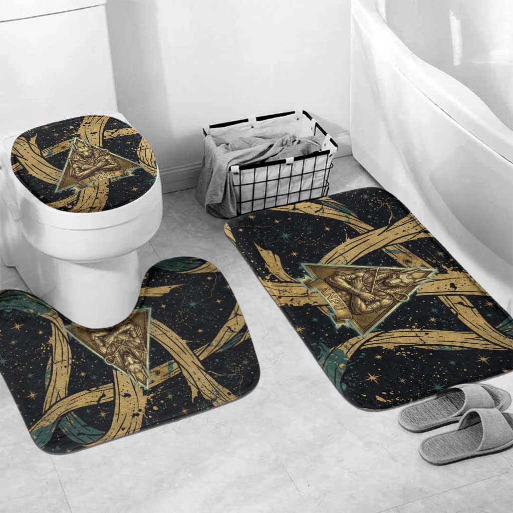 Anubis Ancient Egyptian Bathroom Set with Starry Mummy Wrap Pattern, Anubis Warrior Illustration, and Pyramid - Wonder Print Shop