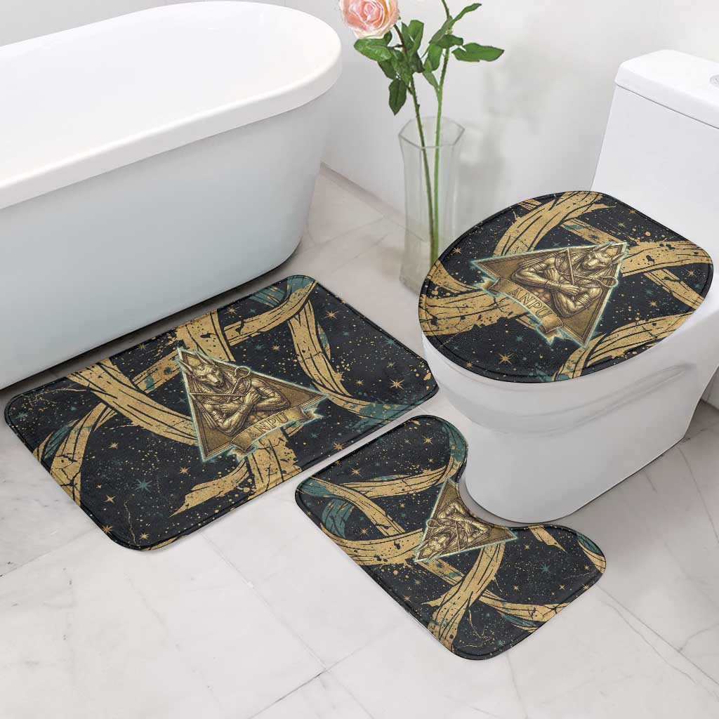 Anubis Ancient Egyptian Bathroom Set with Starry Mummy Wrap Pattern, Anubis Warrior Illustration, and Pyramid - Wonder Print Shop