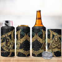 Anubis Ancient Egyptian 4 in 1 Can Cooler Tumbler with Starry Mummy Wrap Pattern, Anubis Warrior Illustration, and Pyramid - Wonder Print Shop