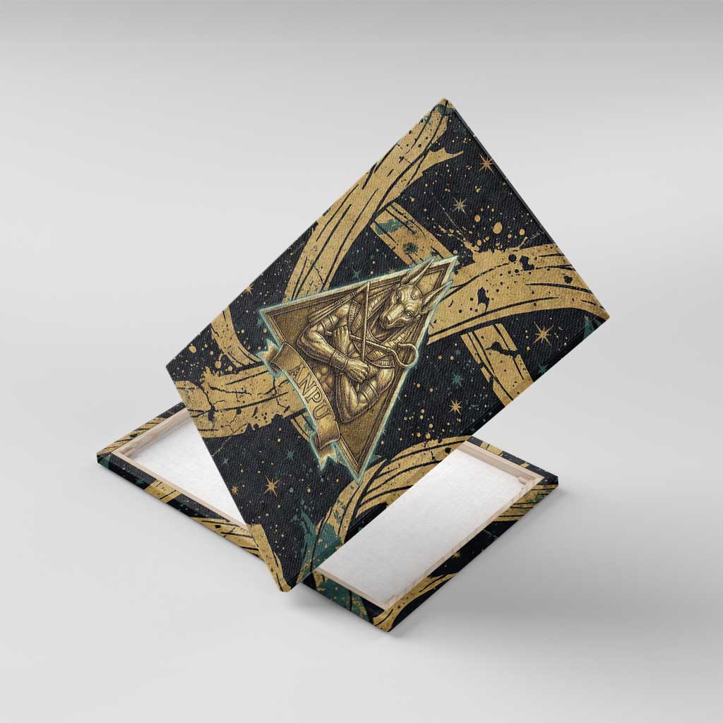 Anubis Ancient Egyptian Canvas Wall Art with Starry Mummy Wrap Pattern, Anubis Warrior Illustration, and Pyramid - Wonder Print Shop