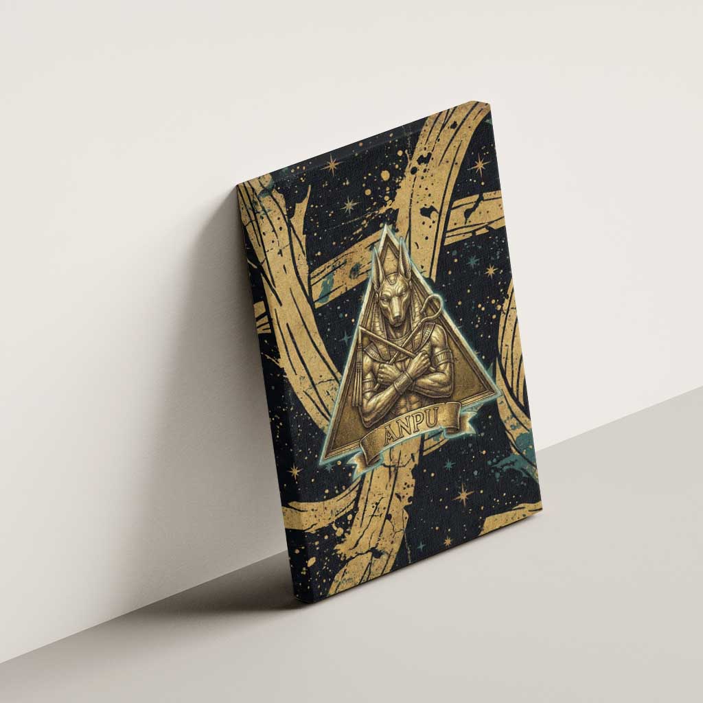 Anubis Ancient Egyptian Canvas Wall Art with Starry Mummy Wrap Pattern, Anubis Warrior Illustration, and Pyramid - Wonder Print Shop