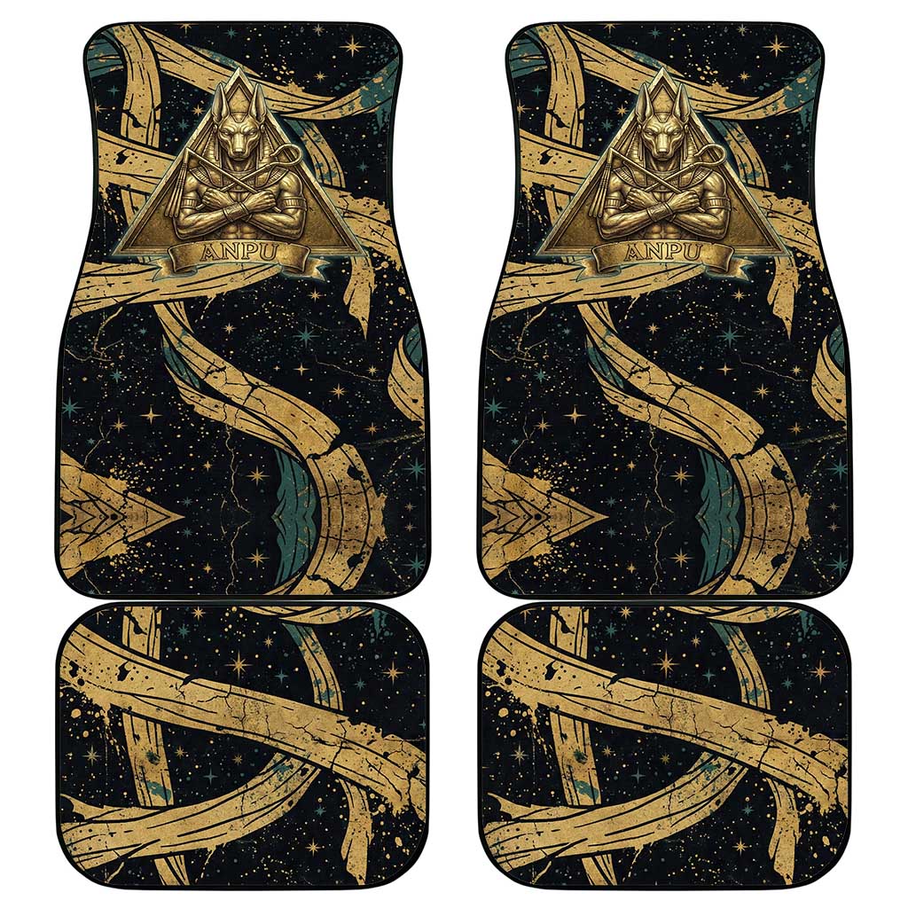 Anubis Ancient Egyptian Car Mats with Starry Mummy Wrap Pattern, Anubis Warrior Illustration, and Pyramid - Wonder Print Shop