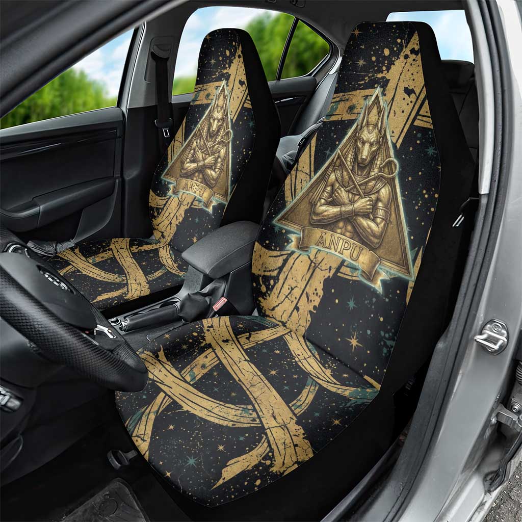 Anubis Ancient Egyptian Car Seat Cover with Starry Mummy Wrap Pattern, Anubis Warrior Illustration, and Pyramid - Wonder Print Shop