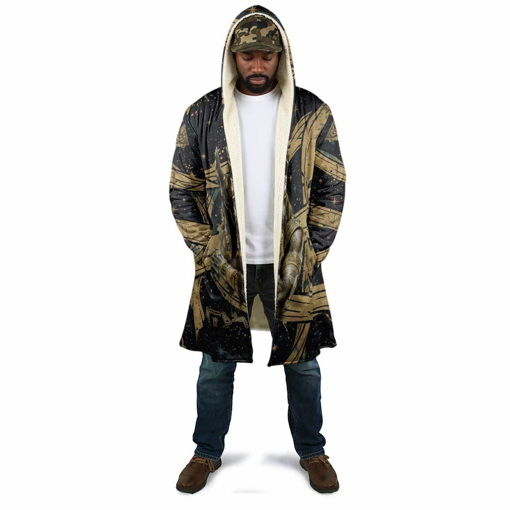 Anubis Ancient Egyptian Cloak with Starry Mummy Wrap Pattern, Anubis Warrior Illustration, and Pyramid - Wonder Print Shop
