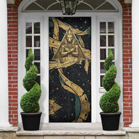 Anubis Ancient Egyptian Door Cover with Starry Mummy Wrap Pattern, Anubis Warrior Illustration, and Pyramid - Wonder Print Shop