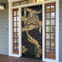 Anubis Ancient Egyptian Door Cover with Starry Mummy Wrap Pattern, Anubis Warrior Illustration, and Pyramid - Wonder Print Shop