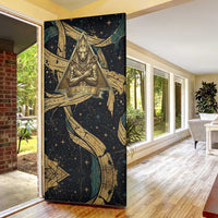 Anubis Ancient Egyptian Door Cover with Starry Mummy Wrap Pattern, Anubis Warrior Illustration, and Pyramid - Wonder Print Shop
