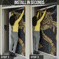 Anubis Ancient Egyptian Door Cover with Starry Mummy Wrap Pattern, Anubis Warrior Illustration, and Pyramid - Wonder Print Shop