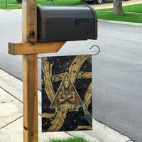 Anubis Ancient Egyptian Garden Flag with Starry Mummy Wrap Pattern, Anubis Warrior Illustration, and Pyramid - Wonder Print Shop