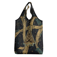 Anubis Ancient Egyptian Grocery Bag with Starry Mummy Wrap Pattern, Anubis Warrior Illustration, and Pyramid - Wonder Print Shop
