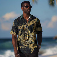 Anubis Ancient Egyptian Hawaiian Shirt with Starry Mummy Wrap Pattern, Anubis Warrior Illustration, and Pyramid - Wonder Print Shop