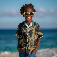 Anubis Ancient Egyptian Kid Hawaiian Shirt with Starry Mummy Wrap Pattern, Anubis Warrior Illustration, and Pyramid - Wonder Print Shop
