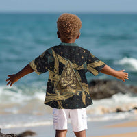 Anubis Ancient Egyptian Kid Hawaiian Shirt with Starry Mummy Wrap Pattern, Anubis Warrior Illustration, and Pyramid - Wonder Print Shop