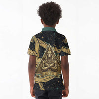 Anubis Ancient Egyptian Kid Polo Shirt with Starry Mummy Wrap Pattern, Anubis Warrior Illustration, and Pyramid - Wonder Print Shop