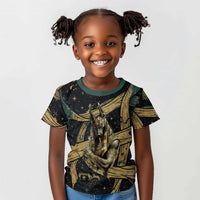 Anubis Ancient Egyptian Kid T shirt with Starry Mummy Wrap Pattern, Anubis Warrior Illustration, and Pyramid - Wonder Print Shop