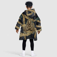 Anubis Ancient Egyptian Kid Wearable Blanket Hoodie with Starry Mummy Wrap Pattern, Anubis Warrior Illustration, and Pyramid - Wonder Print Shop