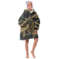 Anubis Ancient Egyptian Kid Wearable Blanket Hoodie with Starry Mummy Wrap Pattern, Anubis Warrior Illustration, and Pyramid - Wonder Print Shop