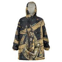 Anubis Ancient Egyptian Kid Wearable Blanket Hoodie with Starry Mummy Wrap Pattern, Anubis Warrior Illustration, and Pyramid - Wonder Print Shop