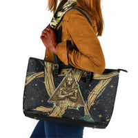 Anubis Ancient Egyptian Leather Tote Bag with Starry Mummy Wrap Pattern, Anubis Warrior Illustration, and Pyramid - Wonder Print Shop