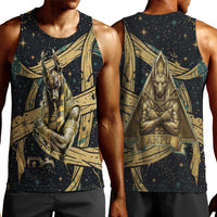 Anubis Ancient Egyptian Men Tank Top with Starry Mummy Wrap Pattern, Anubis Warrior Illustration, and Pyramid - Wonder Print Shop