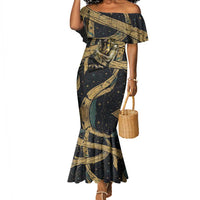 Anubis Ancient Egyptian Mermaid Dress with Starry Mummy Wrap Pattern, Anubis Warrior Illustration, and Pyramid - Wonder Print Shop
