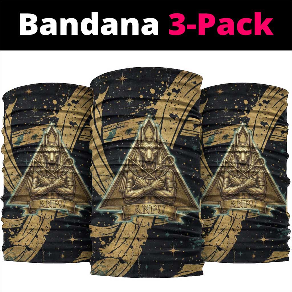 Anubis Ancient Egyptian Neck Gaiter with Starry Mummy Wrap Pattern, Anubis Warrior Illustration, and Pyramid - Wonder Print Shop