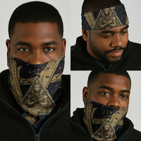 Anubis Ancient Egyptian Neck Gaiter with Starry Mummy Wrap Pattern, Anubis Warrior Illustration, and Pyramid - Wonder Print Shop