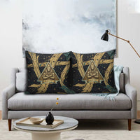 Anubis Ancient Egyptian Pillow Cover with Starry Mummy Wrap Pattern, Anubis Warrior Illustration, and Pyramid - Wonder Print Shop