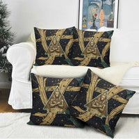 Anubis Ancient Egyptian Pillow Cover with Starry Mummy Wrap Pattern, Anubis Warrior Illustration, and Pyramid - Wonder Print Shop