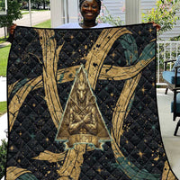 Anubis Ancient Egyptian Quilt with Starry Mummy Wrap Pattern, Anubis Warrior Illustration, and Pyramid - Wonder Print Shop