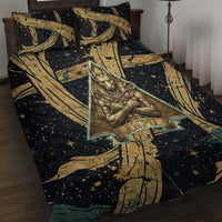 Anubis Ancient Egyptian Quilt Bed Set with Starry Mummy Wrap Pattern, Anubis Warrior Illustration, and Pyramid - Wonder Print Shop