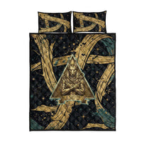 Anubis Ancient Egyptian Quilt Bed Set with Starry Mummy Wrap Pattern, Anubis Warrior Illustration, and Pyramid - Wonder Print Shop
