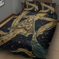 Anubis Ancient Egyptian Quilt Bed Set with Starry Mummy Wrap Pattern, Anubis Warrior Illustration, and Pyramid - Wonder Print Shop