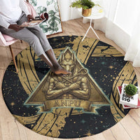 Anubis Ancient Egyptian Round Carpet with Starry Mummy Wrap Pattern, Anubis Warrior Illustration, and Pyramid - Wonder Print Shop