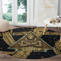 Anubis Ancient Egyptian Round Carpet with Starry Mummy Wrap Pattern, Anubis Warrior Illustration, and Pyramid - Wonder Print Shop