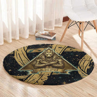 Anubis Ancient Egyptian Round Carpet with Starry Mummy Wrap Pattern, Anubis Warrior Illustration, and Pyramid - Wonder Print Shop