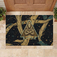 Anubis Ancient Egyptian Rubber Doormat with Starry Mummy Wrap Pattern, Anubis Warrior Illustration, and Pyramid - Wonder Print Shop