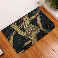 Anubis Ancient Egyptian Rubber Doormat with Starry Mummy Wrap Pattern, Anubis Warrior Illustration, and Pyramid - Wonder Print Shop