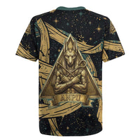 Anubis Ancient Egyptian Rugby Jersey with Starry Mummy Wrap Pattern, Anubis Warrior Illustration, and Pyramid - Wonder Print Shop