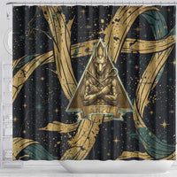 Anubis Ancient Egyptian Shower Curtain with Starry Mummy Wrap Pattern, Anubis Warrior Illustration, and Pyramid - Wonder Print Shop