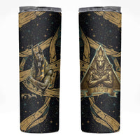 Anubis Ancient Egyptian Skinny Tumbler with Starry Mummy Wrap Pattern, Anubis Warrior Illustration, and Pyramid - Wonder Print Shop