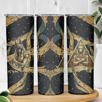 Anubis Ancient Egyptian Skinny Tumbler with Starry Mummy Wrap Pattern, Anubis Warrior Illustration, and Pyramid - Wonder Print Shop