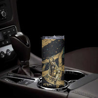 Anubis Ancient Egyptian Skinny Tumbler with Starry Mummy Wrap Pattern, Anubis Warrior Illustration, and Pyramid - Wonder Print Shop