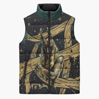 Anubis Ancient Egyptian Sleeveless Puffer Jacket with Starry Mummy Wrap Pattern, Anubis Warrior Illustration, and Pyramid - Wonder Print Shop