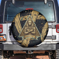 Anubis Ancient Egyptian Spare Tire Cover with Starry Mummy Wrap Pattern, Anubis Warrior Illustration, and Pyramid - Wonder Print Shop