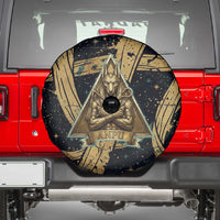 Anubis Ancient Egyptian Spare Tire Cover with Starry Mummy Wrap Pattern, Anubis Warrior Illustration, and Pyramid - Wonder Print Shop