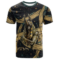 Anubis Ancient Egyptian T shirt with Starry Mummy Wrap Pattern, Anubis Warrior Illustration, and Pyramid - Wonder Print Shop